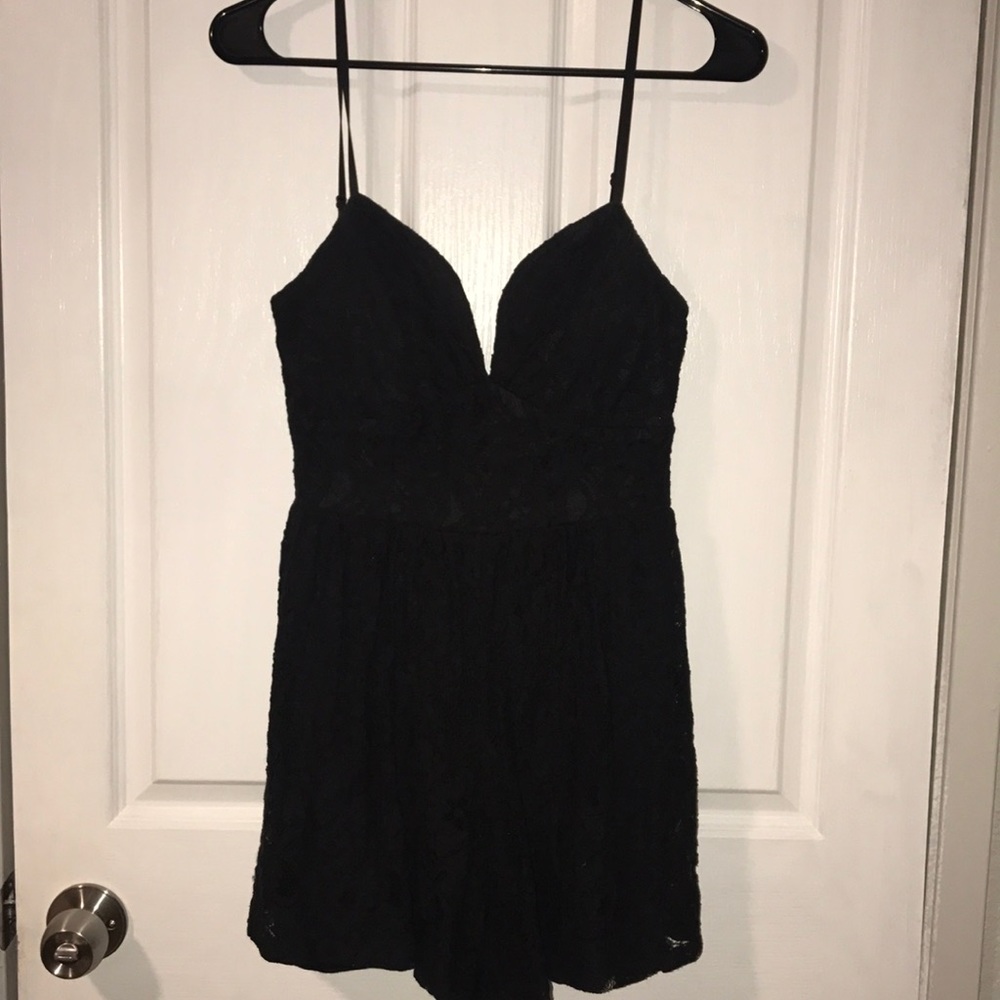 Black floral lace romper